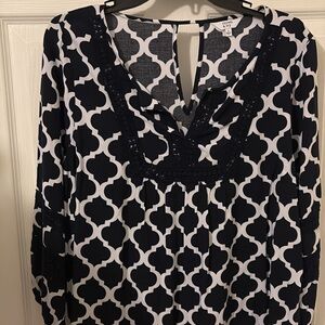 Crown & Ivy Navy and White Blouse